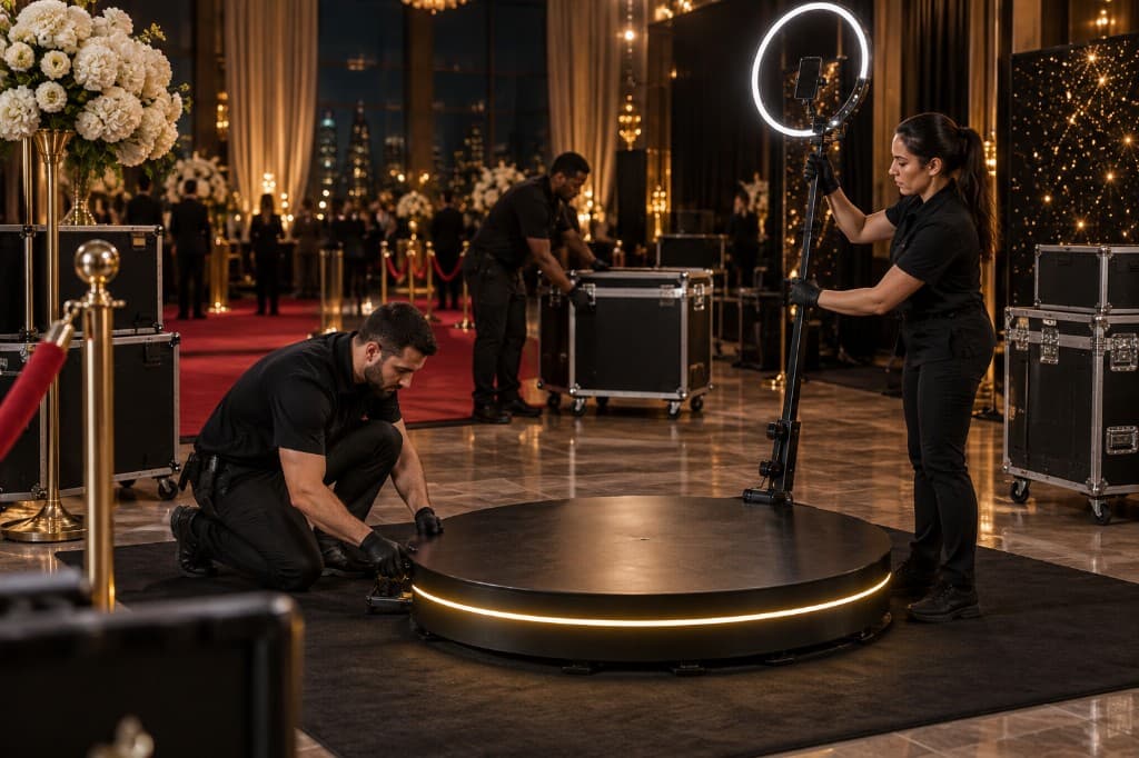 Professional crew setting up a premiere 360° experience