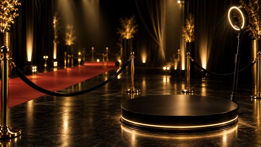 Premium red carpet 360° studio with ring light and VIP setup