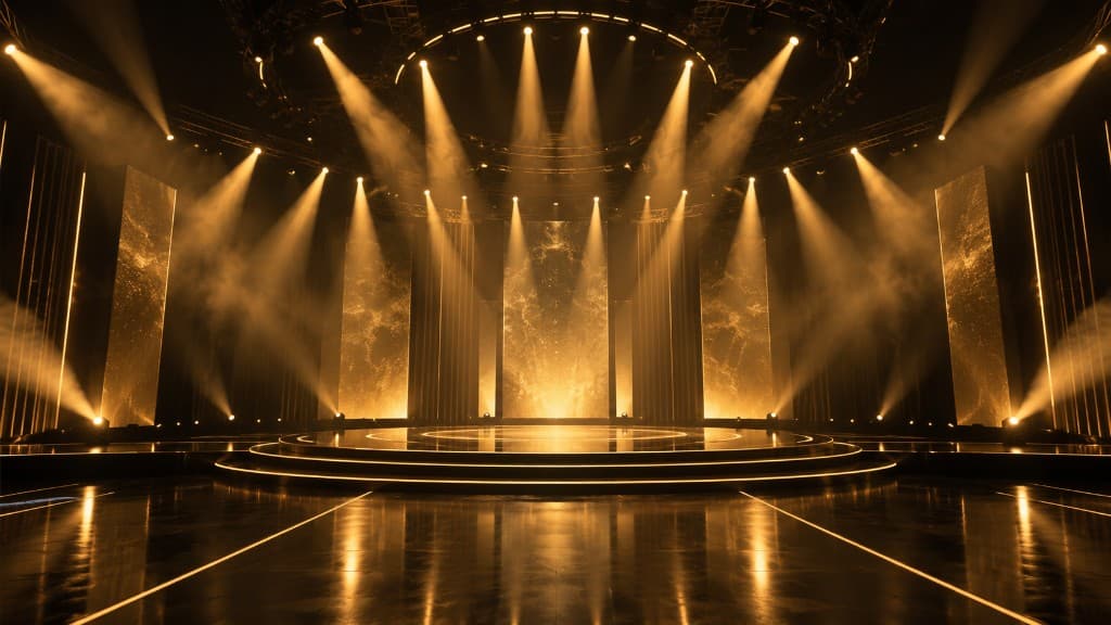 Dramatic golden stage spotlight and cinematic event lighting